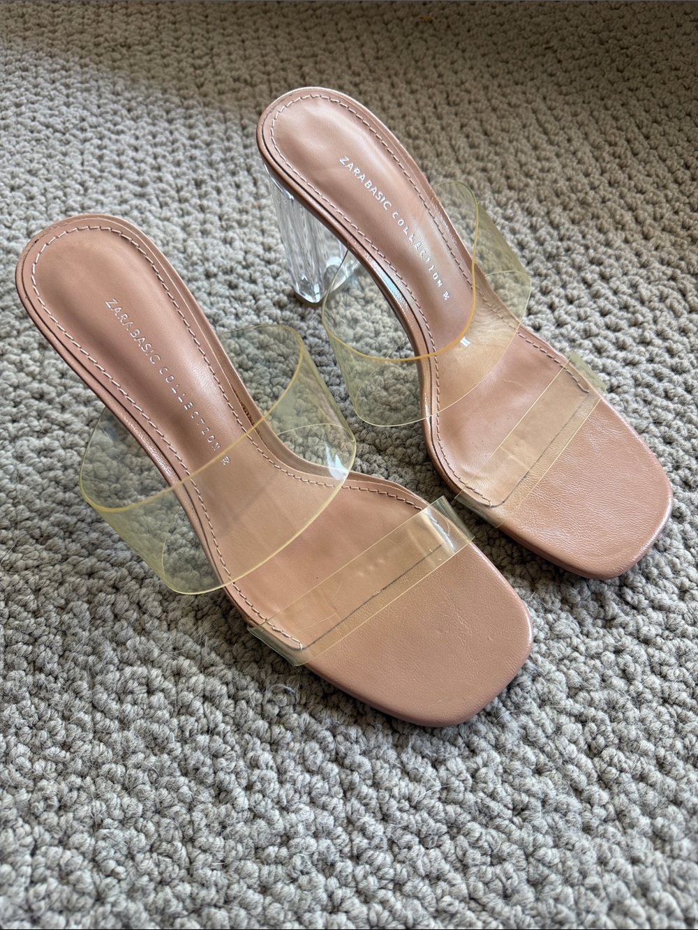 Zara Blush Pink Clear Strap Block Heel Sandals